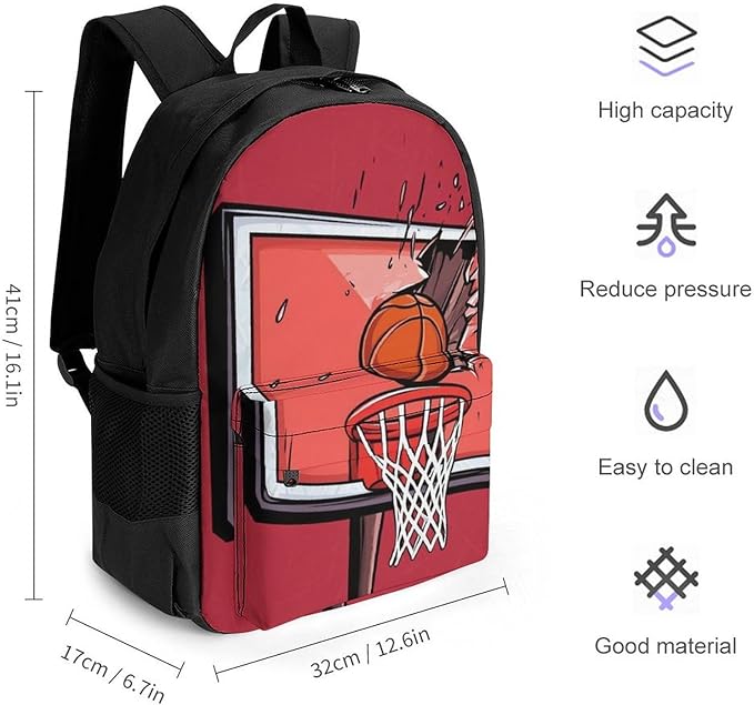 Supdreamc Rucksack Multipurpose Anti-Theft Big Capacity Shoulder Bag, Basketball Rack Red Travel Hiking Camping Rucksack With Side Pockets