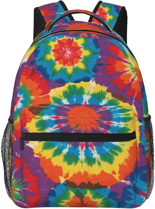 Polyester Daypack for Hiking Work Running, Big Capacity Anti-Theft Multipurpose Shoulder Bag, Colorfu Tie Dye Art Travel and Sport Backpack Rucksack