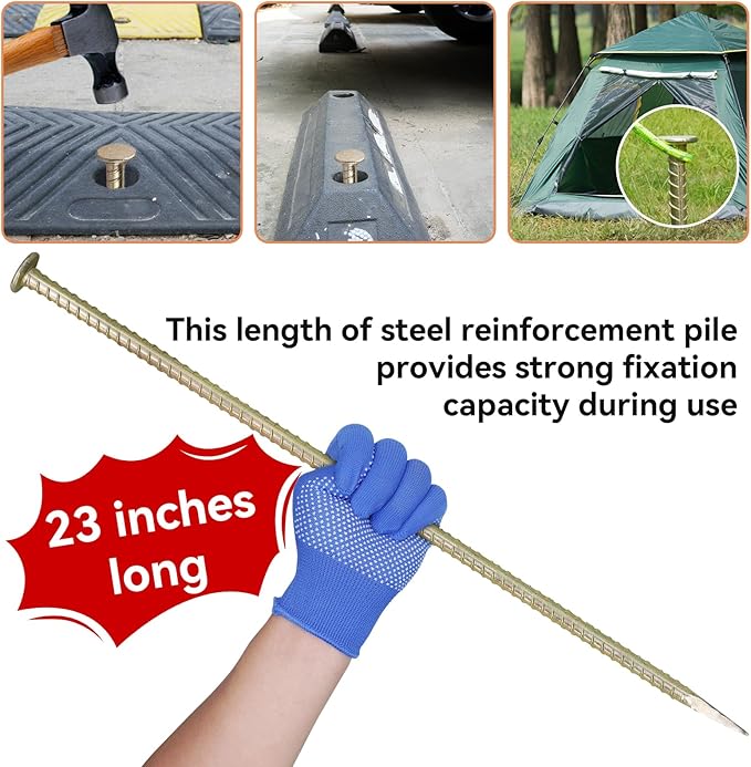 23-Inch Long Rebar Stakes - 1/2 Inch Diameter Heavy Duty Galvanized Steel Ground Asphalt Anchors for Speed Bump, Wheel Stop, Tent and More (4)