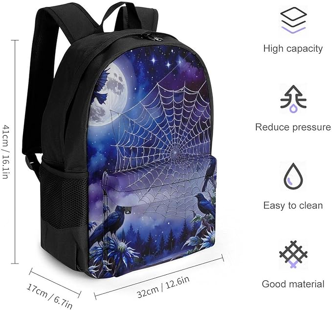 Supdreamc Men Women Polyester Dream Catchers Net And Raven Daypack Big Capacity Shoulder Bag With Adjustable Shoulder Straps for Camping Travel Walking Cycling
