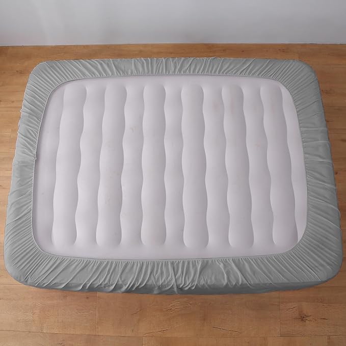 Twin Air Bed Mattress Pad with 15-24 Inch Deep Pockets - Waterproof Protector for Warm Sleep & Cold Air Insulation,Perfect for Camping, Guest Bed, Pets & Overnight Visitors-Gray