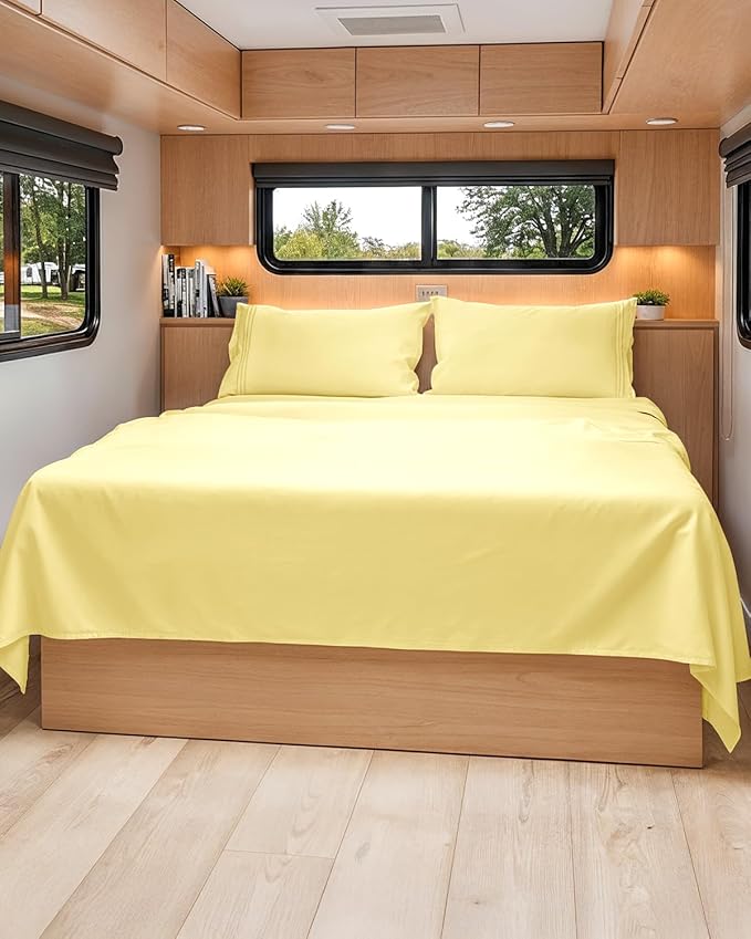 Short Queen Size 4 Piece Sheet Set - RV Short Queen, Soft, Breathable & Cooling Bed Sheets Set w/ Deep Pockets - Hotel Luxury Bedding for Women, Men, Kids, Teens, Boys and Girls - Oeko-Tex - Yellow