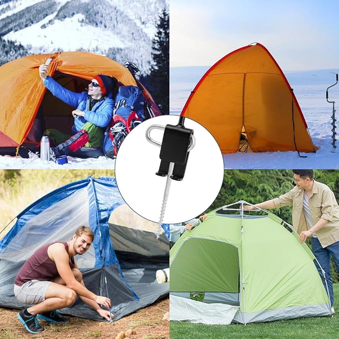 8pcs/Set Drill Adapter Kit with Tent Stakes, Ice Anchor Drill Adapter with 6 Ice Fishing Tent Stakes for Ice Insert Sewing, Ice Shanty Anchors for Setting Up Ice Fishing Shelter Tent