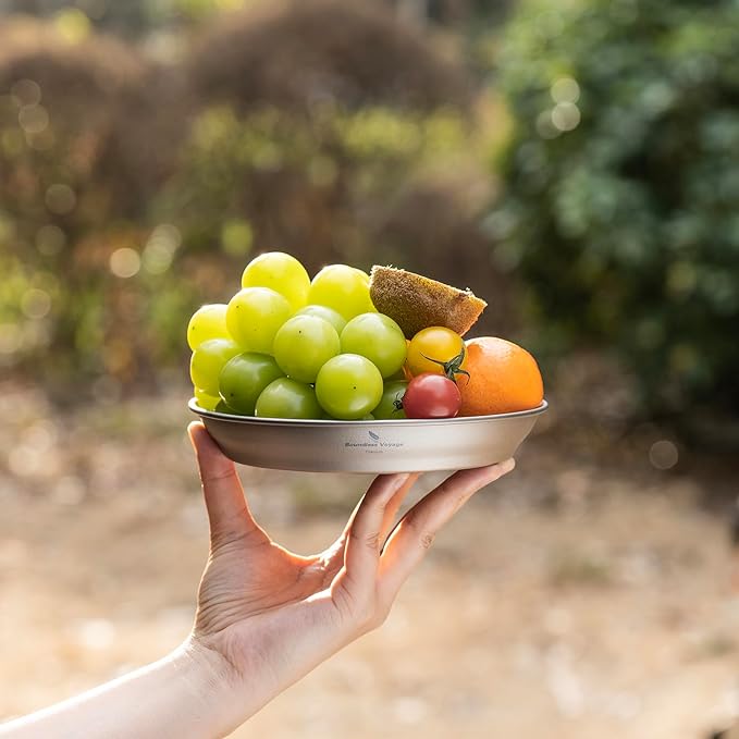 iBasingo Titanium Plate 164mm Dishes Saucer Portable Kitchen Tableware Small Pan Ultralight for Outdoor Travel Backpacking Camping Hiking & Home Everyday Use Ti1108T