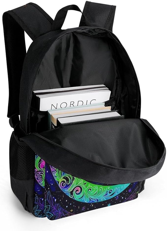 Supdreamc Men Women Polyester Psychedelic Sun And Moon Art Casual Daypack Large Capacity Carry On Bag With Adjustable Shoulder Straps for Camping Work Running