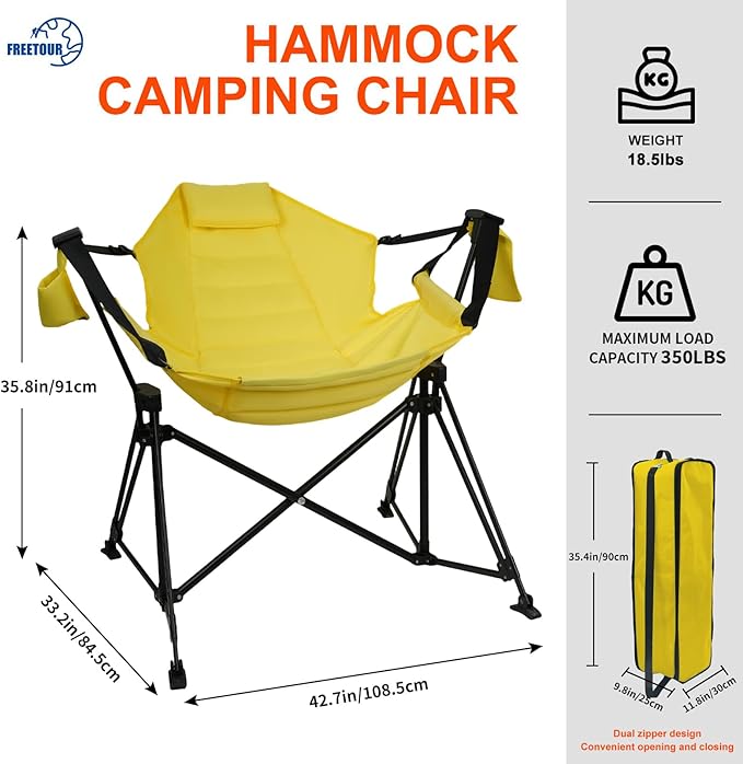 Hammock Camping Chair Folding 350lbs Foldable Portable Rocking Chairs for Adults Outside Swinging Camp with Stand Lawn Garden Hanging Outdoor