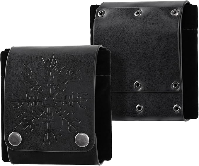 HiiFeuer Medieval Embossed Foraging Bag Belt Pouch, Portable Collapsible Bag Hiking Pouch for Ren Faire (Black A)