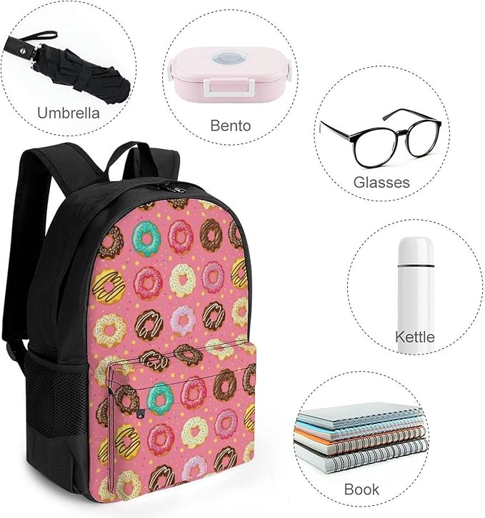 Casual Daypack Cute Pink Doughnut Donut Trekking Travel Hiking with Climbing Shoulder Bag, Shoulder Book Bags