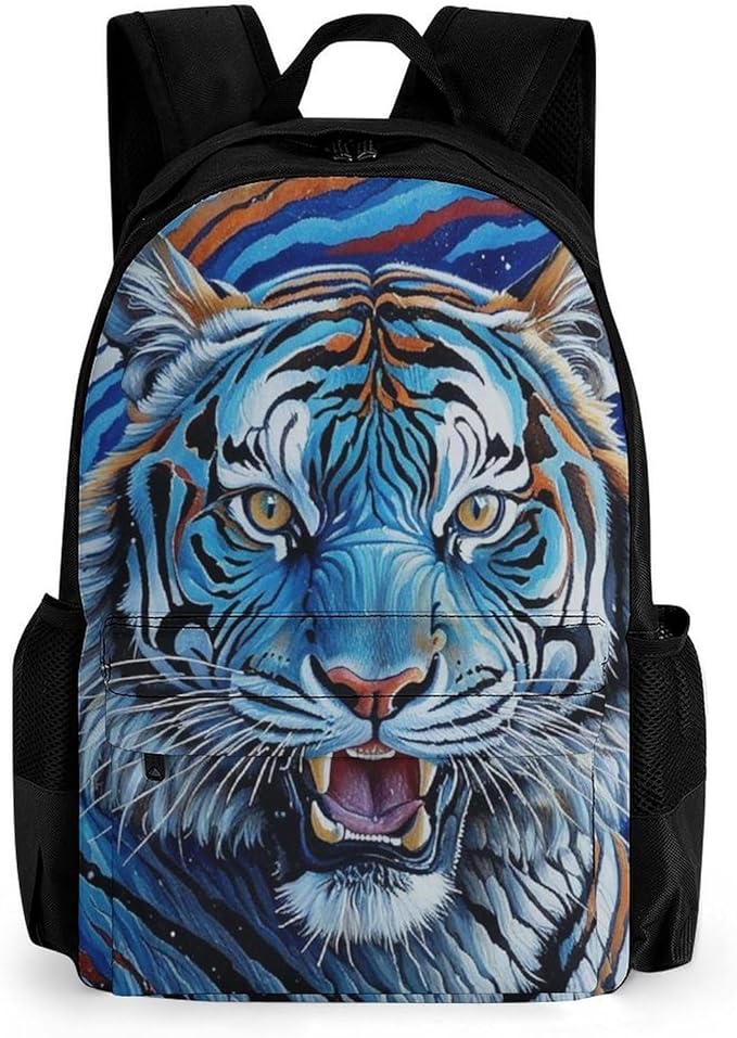 Supdreamc Polyester Daypack for Hiking Work Running, Big Capacity Anti-Theft Multipurpose Shoulder Bag, Starry Sky Cool Siberian Tiger Travel and Sport Backpack Rucksack