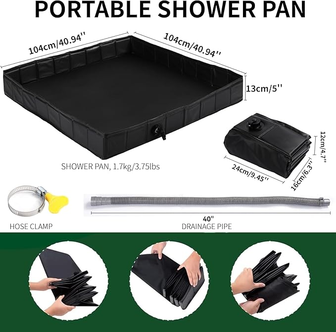 DANCHEL OUTDOOR Car Awning Shower Room with Roof, 3.3ftx3.3ft Privacy Shower Enclosure Portable Changing Room Camping w/LED Light (Gray)