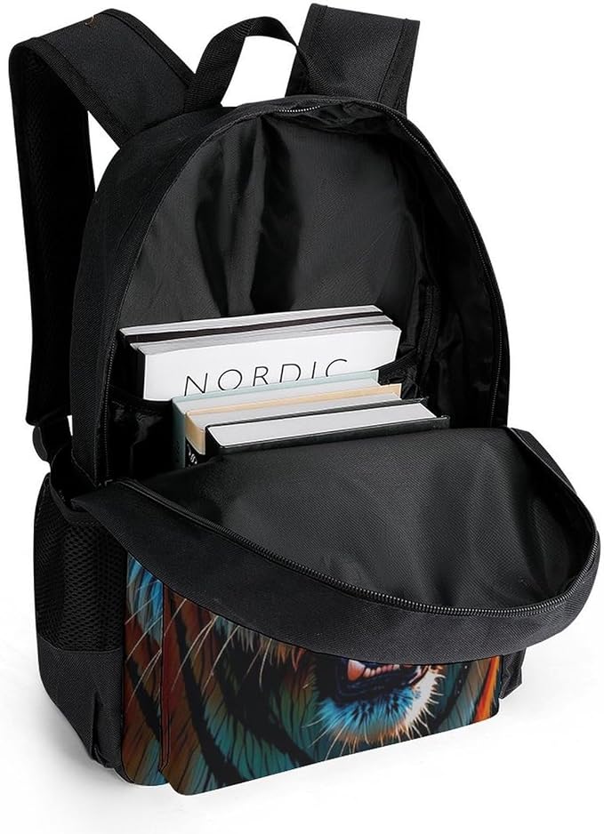 Lightweight Daypack Backpack for Trekking Work Running, Big Capacity Multipurpose Anti-Theft Bookbag, Angry Tiger Rainbow Animal Magic Art Business Computer Bag