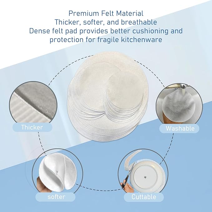 Felt Plate Dividers,36 PCS Soft Premium Felt Protectors for Porcelain Cookware Storage,Washable & Reusable Separators Pads for Stacking & Protection, 12 Each of 10/6/4.5 inch