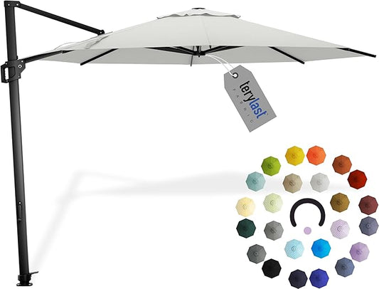Midtown Umbrellas 10 Ft Outdoor Cantilever Patio Umbrella w/Terylast Off White Fabric - Rotate Tilt 360° Offset Patio Umbrella, Deck Patio Umbrella, Backyard Umbrella & Garden Umbrella - Black Frame
