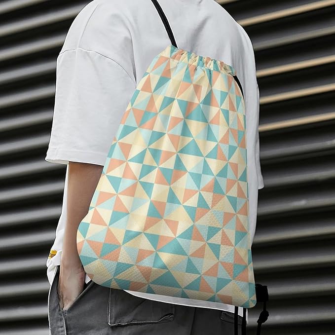 Sports Drawstring Sackpack Lightweight Backpack Waterproof for Training Gym Yoga Beach Men Women String Bag, Colored Geometric Figures Bags