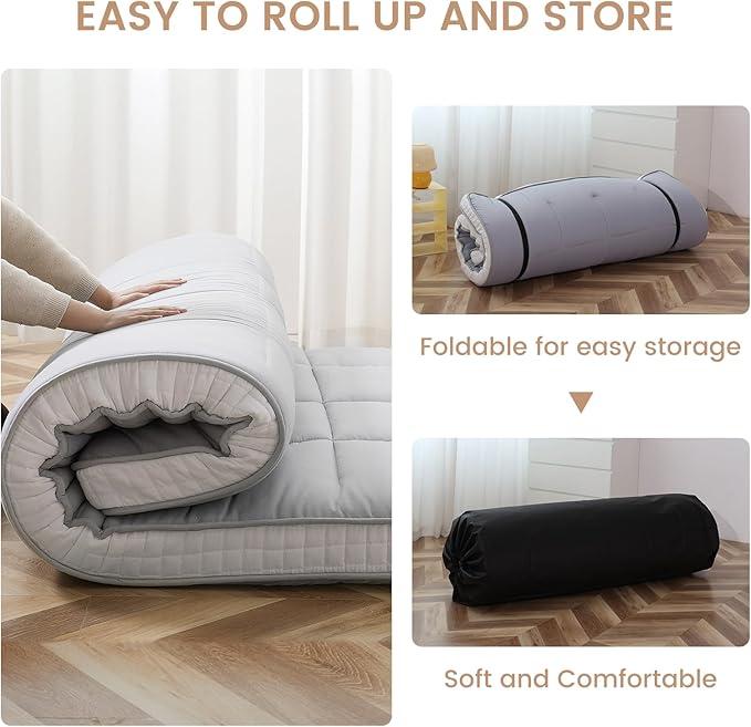 DoCred Twin Size Japanese Futon Floor Mattress, Extra Thick Futon Mattress, Foldable Japanese Floor Mattress for Adults, Breathable Memory Foam Sleeping Pad, Roll Up Mattress Tatami Mat for Guest Room
