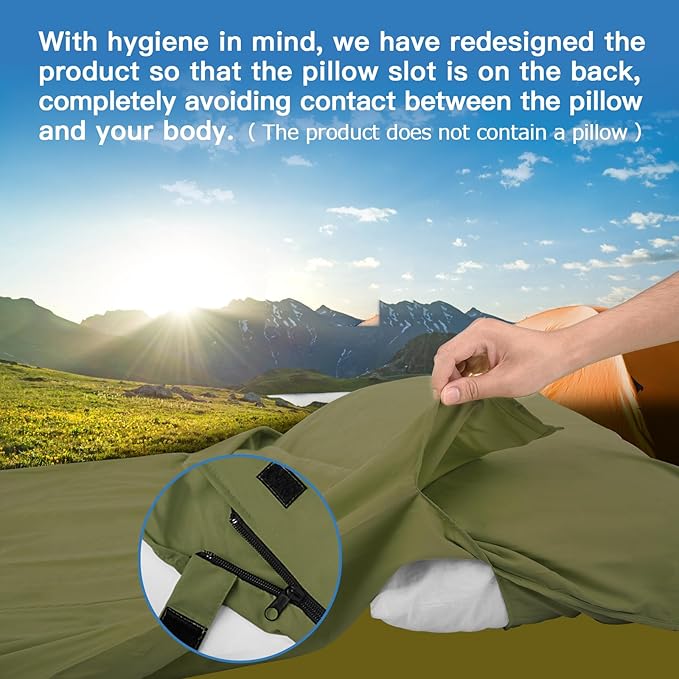 Sleeping Bag Liner, Sleep Sack Travel Sheets, Two-Way-Zipper Expose Feet Separately, Lightweight for Single, Backpacking,Hotels & Hostels, Camping, Travel, Business