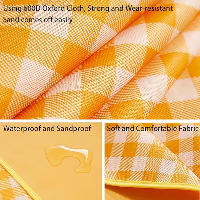 K Y KANGYUN Picnic Blanket | Beach Mat| Picnic Blankets for Indoor and Outdoor, 80" x 60" Sandproof Waterproof Larger Mats for Beach, Travel, Camping, Hiking, Park Grass,Handy Tote, Foldable.