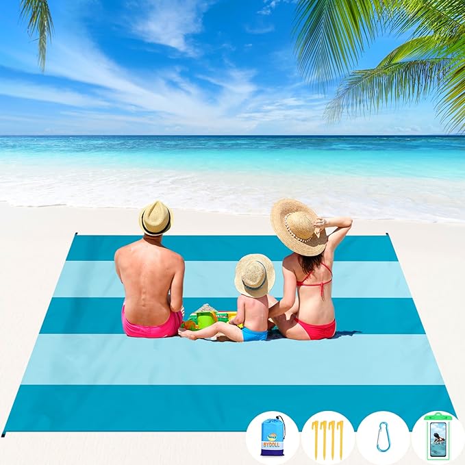 BYDOLL Beach Blanket Waterproof Sandproof Large 78''×81''/10'×9' Sand Free Oversized Sandless Picnic Mat Water Proof Packable Lightweight Blanket for Beach Camping Hiking Travel