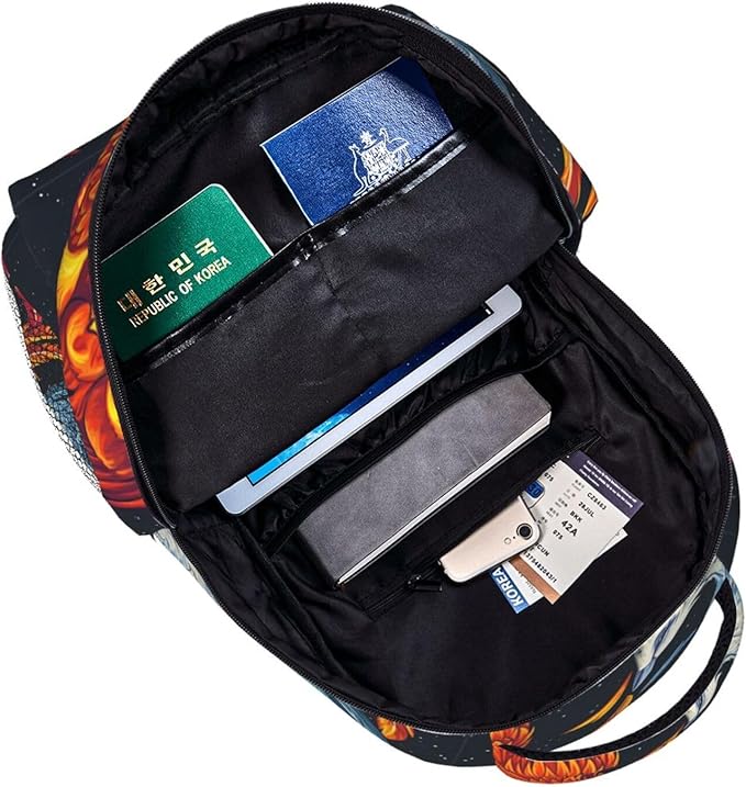 Rucksack Anti-Theft Multipurpose Big Capacity Carry On Bag, Ice Water Fire Flame Phoenix Bird Art Traveling Camping Backpack With Side Pockets