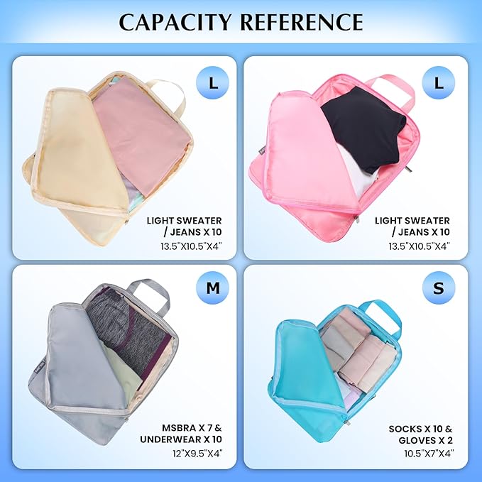 Carry on Compression Packing Cubes Travel for Suitcases ，Compressible Packing Cubes for Travel Women Packing Organizers 4 Set Ultralight (multicolor)