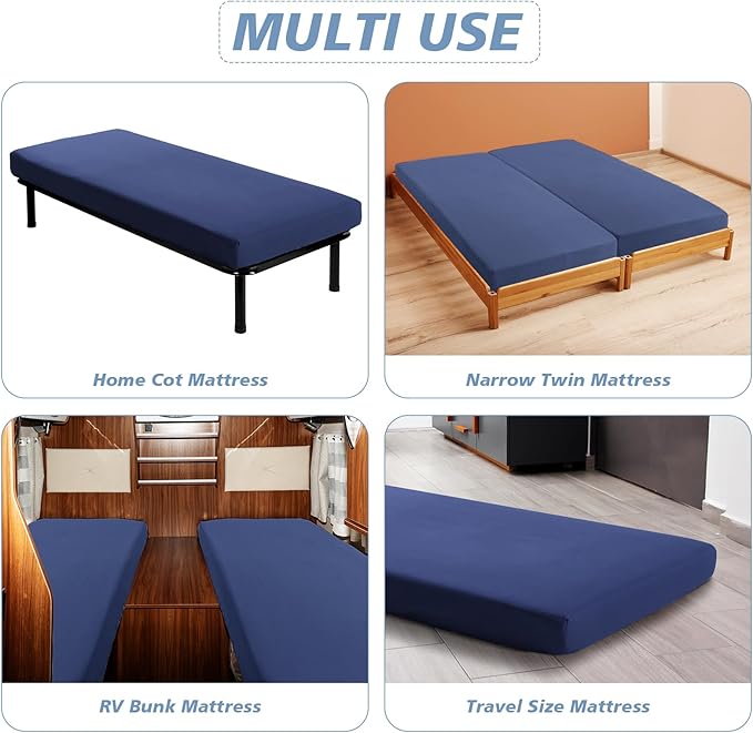 Cot Sheets 31" x 75" Cot Size Sheet Fitted for Narrow Twin Mattress/RVs Bunk/Guest Beds/Army Cots/Trifold Mattress/Travel Size Mattress, Ultra Soft & Breathable Camper RV Bunk Bed Sheets, Navy