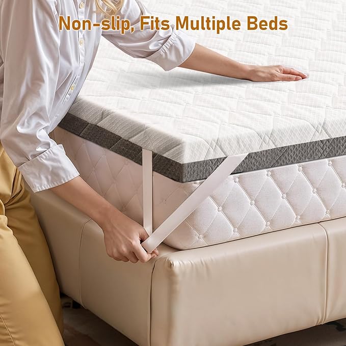 Firm Mattress Topper Full 3-Inch: Dual-Sided Firmness Medium Firm & Firm, High Density Mattress Pad for Pain Relief, Adjustable Anti-Slip Straps, Machine Washable Cover, CertiPUR-US Certified, 75x54