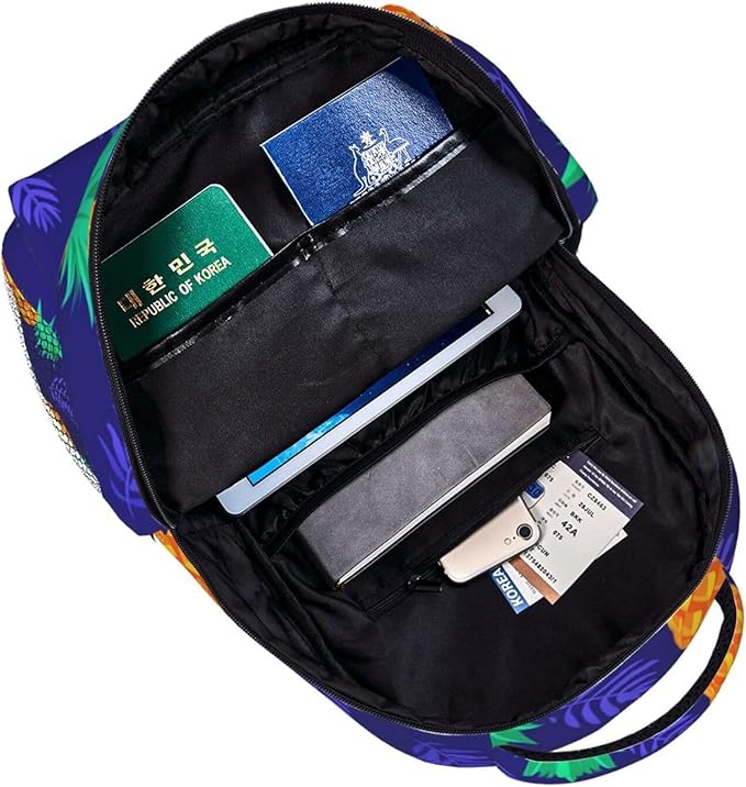 Shoulder Book Bags Polyester Multipurpose Anti-Theft Hawaii Pineapple Blue Art Carry On Bag Large Capacity Travel Hiking Camping Rucksack