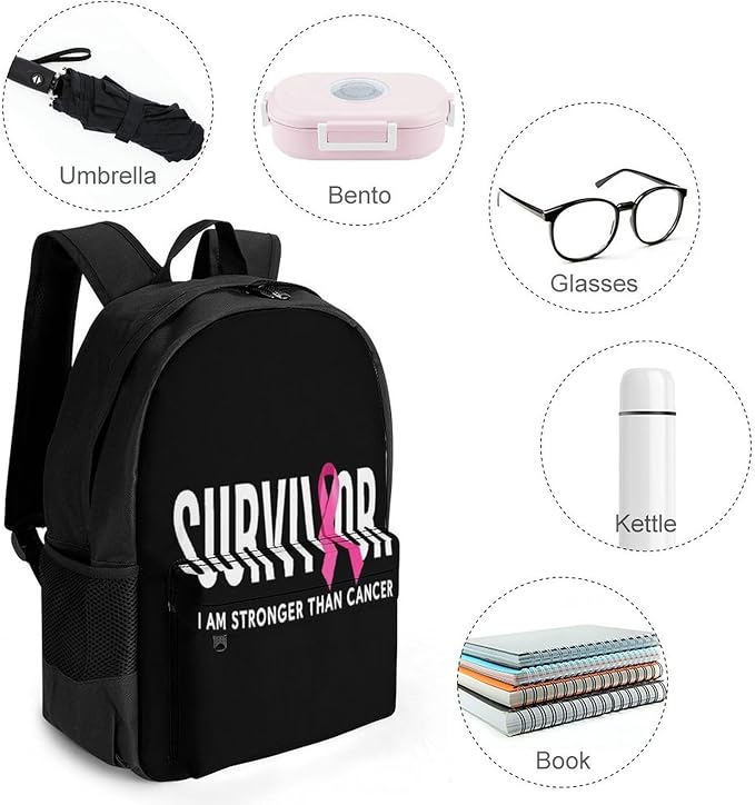 Supdreamc Rucksacks Lightweight Multipurpose Anti-Theft Breast Cancer Survivor Pink Ribbon Black Shoulder Bag Large Capacity Business Computer Bag With Smooth Zippers