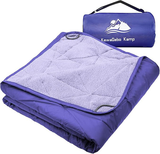 Outdoor Waterproof Blanket, Foldable Fleece Stadium Blanket for Outdoor Sports Event, Camping, Car, Pet, Picnics - Windproof, Wearable, Machine Washable 80" x 58" (Blue Purple)
