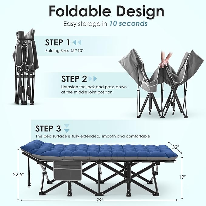 Suteck Camping Cot, 32In XXL Folding Camping Cot Heavy Duty Sleeping Bed for Adults 1200D Double Layer Oxford Cots for Camping W/Pilllow Mattress Carry Bag for Home Office Nap Beach Travel, 900LBS