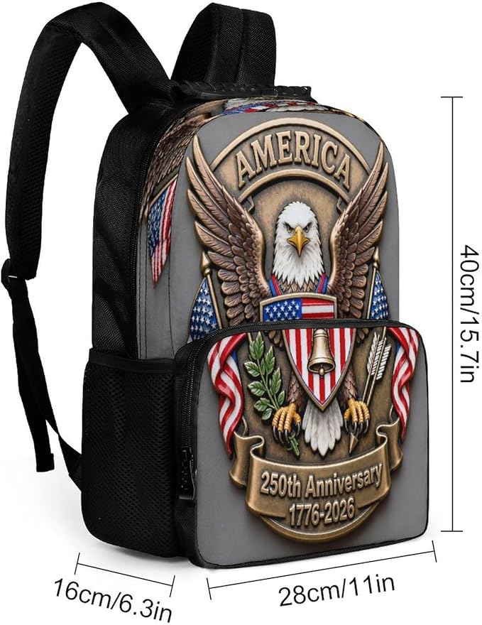Rucksacks Multipurpose Anti-Theft Big Capacity Bookbag, American Anniversary 250th Freedom Patriotic Art Travel Hiking Camping Rucksack With Padded Straps
