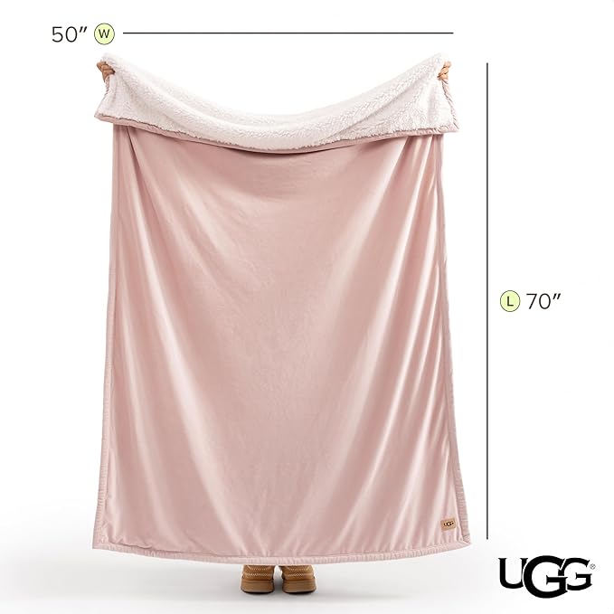 UGG Bliss Throw Blanket Plush Soft Fleece Fluffy Blankets for Bed or Couch Oversized Warm Reversible Machine Washable Medium Weight Home Decor Giftable Throw, 50-inch x 70-inch, Quartz Pink