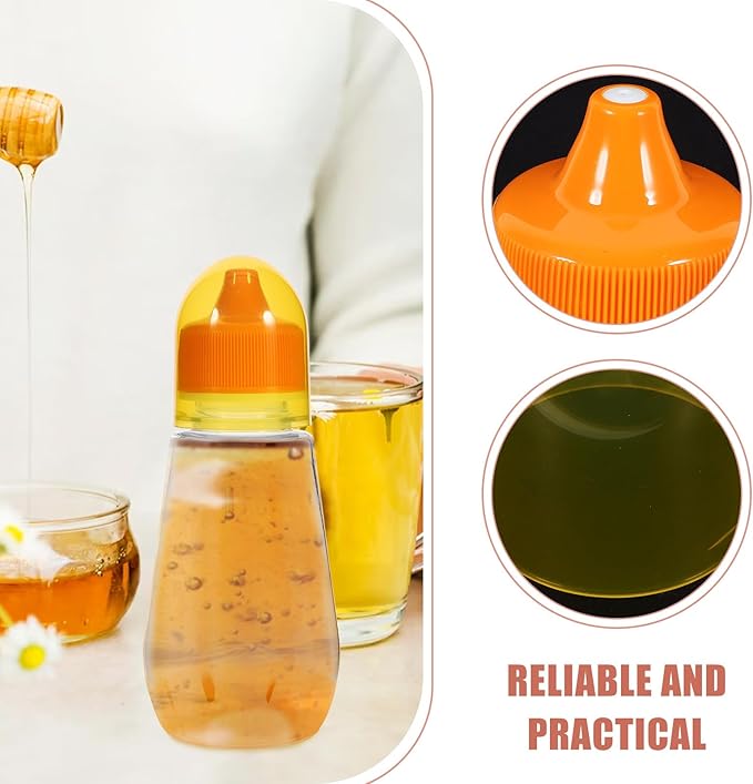 Veemoon 4pcs Refillable Plastic Honey Jars 250g Pet round Bottles with Squeeze Nozzle Leak-proof Honey Dispenser for Kitchen Food Storage and Syrup Dispensing