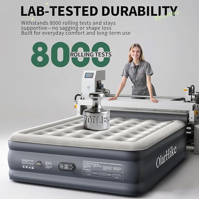 OlarHike Air Mattress Queen with Built in Pump, Inflatable Mattress Blow up Mattress, 18" Colchones Inflables Foldable Air Bed for Guest & Home, Ideal for Camping, 700lbs