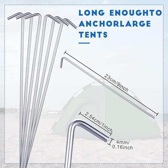 LEIFIDE 150 Pack Tent Stakes 9'' Heavy Duty Metal Stakes for Inflatable Ground Stakes Galvanized Garden Edging Fence Lawn Hooks Yard Camping Stake Outdoor Christmas Decorations
