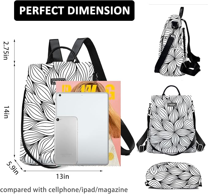 Fmeida Backpack Purse for Women Travel Anti Theft Backpack with Back Zipper Opening Waterptoof Daypack White