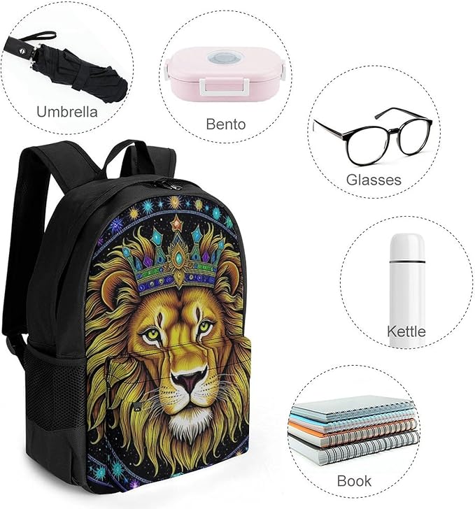 Supdreamc Backpack Polyester Multipurpose Anti-Theft Trippy King Of The Lion Art Shoulder Bag Big Capacity Gym Outdoor Hiking Backpack With Padded Straps
