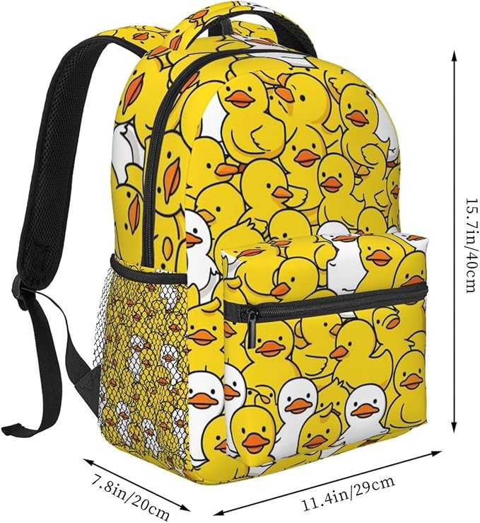 Men Women Lightweight Yellow Flat Mouth Ducks Daypack Bookbag Big Capacity Carry On Bag With Side Pockets for Camping Travel Bicycle