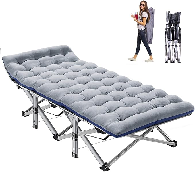 NAIZEA Folding Camping Cots for Adults, Portable Cot with Mattress Heavy Duty Outdoor Bed with Carry Bag 1200d Oxford Cloth Sleeping Cots for Camping Office Nap Home Guest Beach Travel