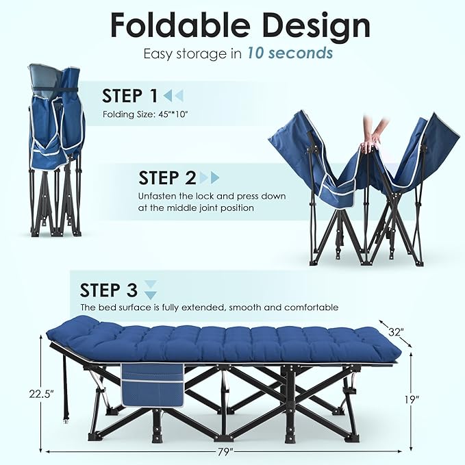 Suteck Camping Cot, 32In XXL Folding Camping Cot Heavy Duty Sleeping Bed for Adults 1200D Double Layer Oxford Cots for Camping W/Pilllow Mat Carry Bag for Home Office Travel 900lbs