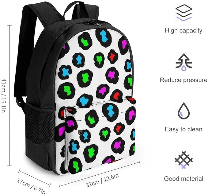 Supdreamc Men Women Polyester Wild Animal Colorful Cheetah Leopard Daypack Bookbag Big Capacity Shoulder Bag With Padded Straps for Climbing Travel Walking Cycling