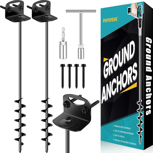 25" Ground Anchors Screw in, Mobile Home Anchors with Upgraded Wider Spiral Blades, Earth Anchors Swing Set Anchors High Wind Heavy Duty for Shed, Trampoline, Carports(Set of 2)