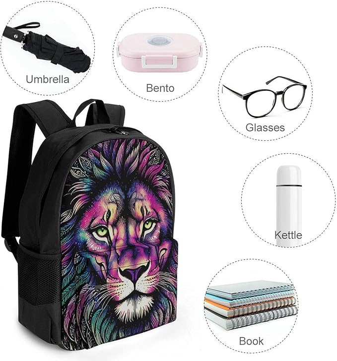 Supdreamc Lightweight Rucksacks for Camping Picnic Walking Cycling, Large Capacity Multipurpose Anti-Theft Carry On Bag, Colorful Lion Galaxy Art Travel Hiking Camping Rucksack