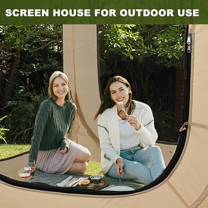 DoCred Screen House Tent Pop-Up, 4 x 4 FT Portable Screen Room Canopy Instant Screen with Carry Bag for Patio, Backyard, Deck & Outdoor Activities, Beige