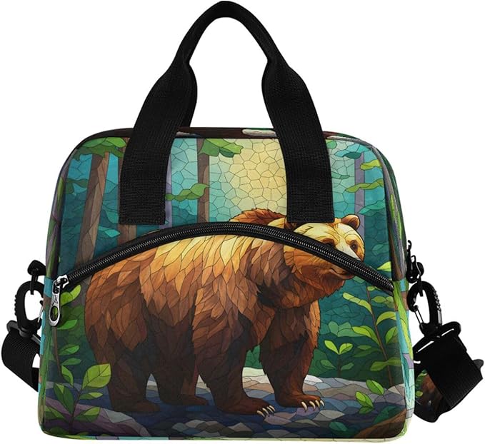 ALAZA Brown Bear in Forest Lunch Box for Men Women Adults Insulated Lunch Bag Cooler Bag with Adjustable Shoulder Strap for Work Picnic Travel
