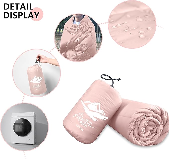 Mini Camping Blanket,Lightweight Puffy Blanket Packable Down Alternative Throw Blanket Waterproof Windproof for Outdoors, Travel, Beach, Airplane, Hiking