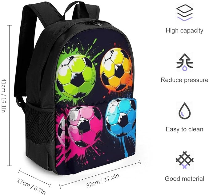 Rucksacks Lightweight Multipurpose Anti-Theft Colorful Paint Splash Ink Soccer Ball Football Black Shoulder Bag Large Capacity Business Computer Bag With Smooth Zippers
