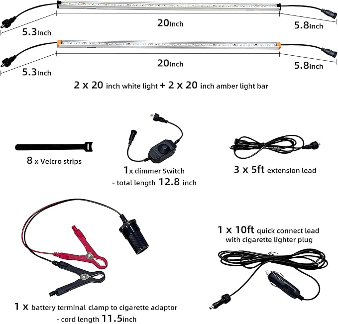 12V LED Light, Dimmable Camping Lights, Weatherproof IP67, Magnetic Mounting, All-in-One Portable Lighting for RV, Camping Tent Car Trailer Boat, White and Amber, 4Pcs