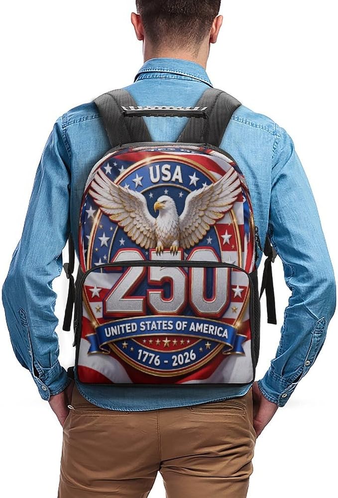 Rucksack Anti-Theft Multipurpose Big Capacity Carry On Bag, American Anniversary 250th Freedom Patriotic Art Traveling Camping Backpack With Side Pockets