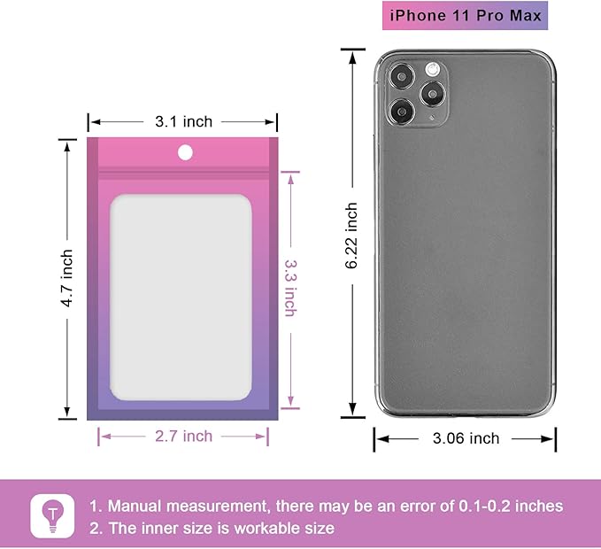 100 Pcs Resealable Mylar Bags, Gradient Color Food Storage Bags, Zip Bag Foil Bags Packaging Pouch for Food Storage, Sample, Small Business (Pink Purple, 3.1 X 4.7 Inch)